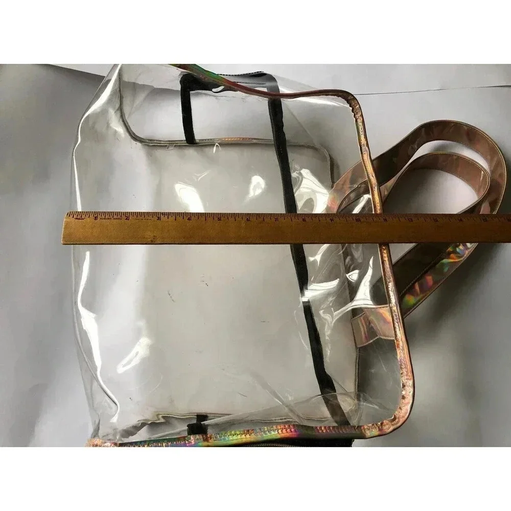 Women Fashionable Clear Plastic Transparent Handbag Tote Bag Holographic Handles